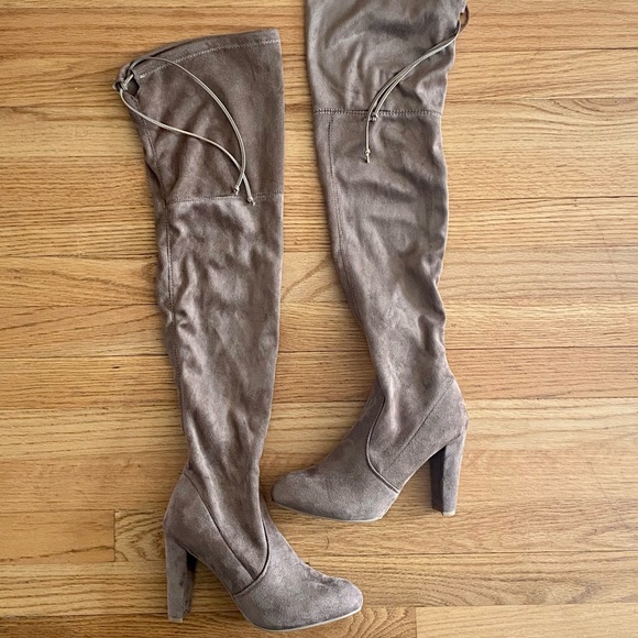 Wild Diva Shoes - NWT Over-The-Knee Boots in Taupe Faux Suede